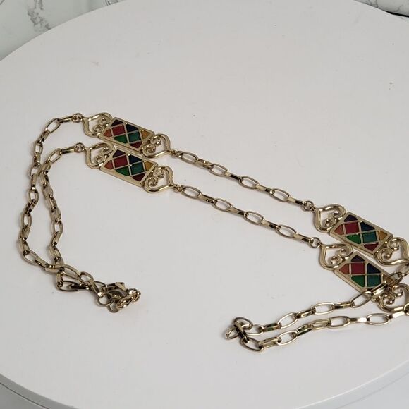 VINTAGE ROLAND Long Goldtone Enameled Necklace - Picture 5 of 6
